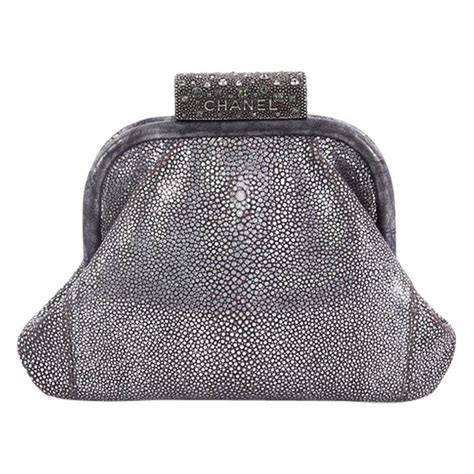 chanel white clutch with stingray skin|Chanel clutch heels.